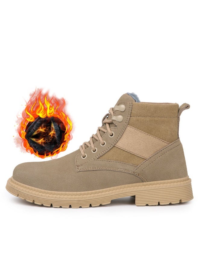 NIBEMINENT Genuine Leather Safety Shoes Winter Warm Anti-Cold Steel Toe High Top Anti- Crush And Piercing Comfortable Men's Slip-On Shoes - Image 1