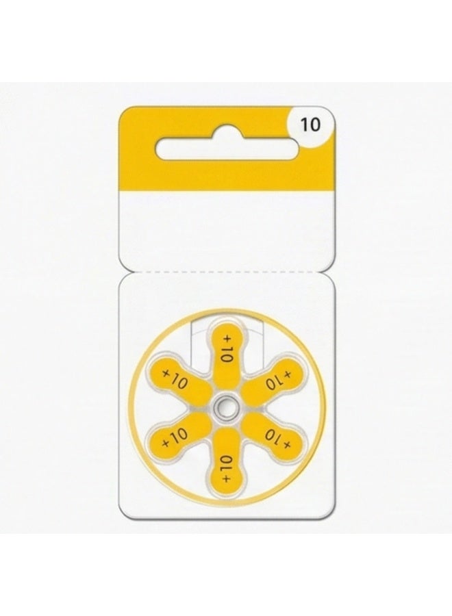 بطارية سماعة الأذن بحجم 10 1.45 فولت زنك هواء (علامة صفراء) - بديل زر PR70 للأجهزة السمعية الرقمية ومكبرات الصوت [عبوة من 6] - طاقة تدوم طويلاً - Image 1