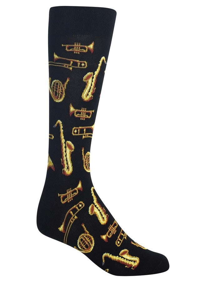 Hot Sox mens Conversation Starter Novelty Fashion Casual Sock, Jazz Instruments (Black), 6 12 US - Image 1