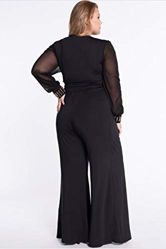 Cokar Womens Plus Size Jumpsuits Long Sleeve V-neck Casual Style Set, Black, Medium - Image 2