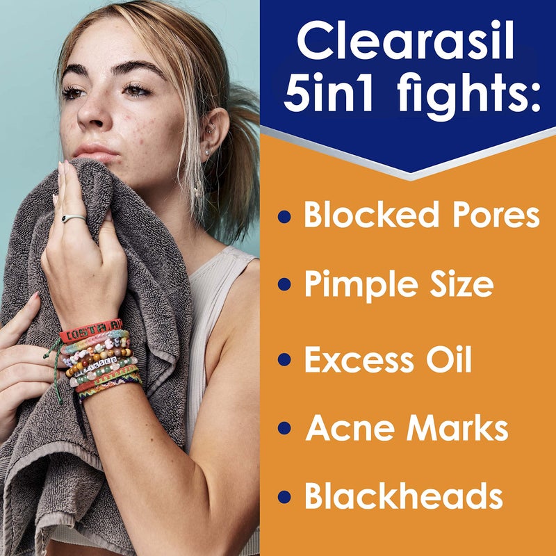 Clearasil غسول كليراسيل للتحكم في حب الشباب العنيد 5 في 1، قوة قصوى مع 2% حمض الساليسيليك لعلاج حب الشباب، منظف وجه يومي لحب الشباب 6.78 أونصة سائلة - Image 2