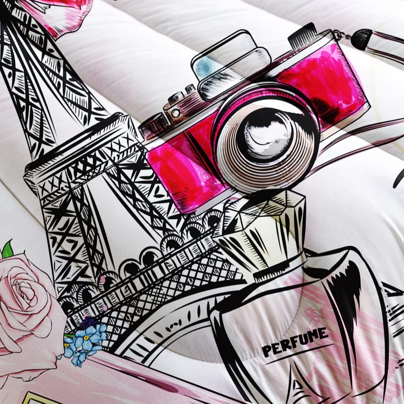 HOSIMA Pink Paris Bedroom Comforter Set, French Eiffel Tower Bedding Sets, Romantic Paris Decor for Bedroom, Fluffy Comforter 3 Pcs Twin Size - Image 5