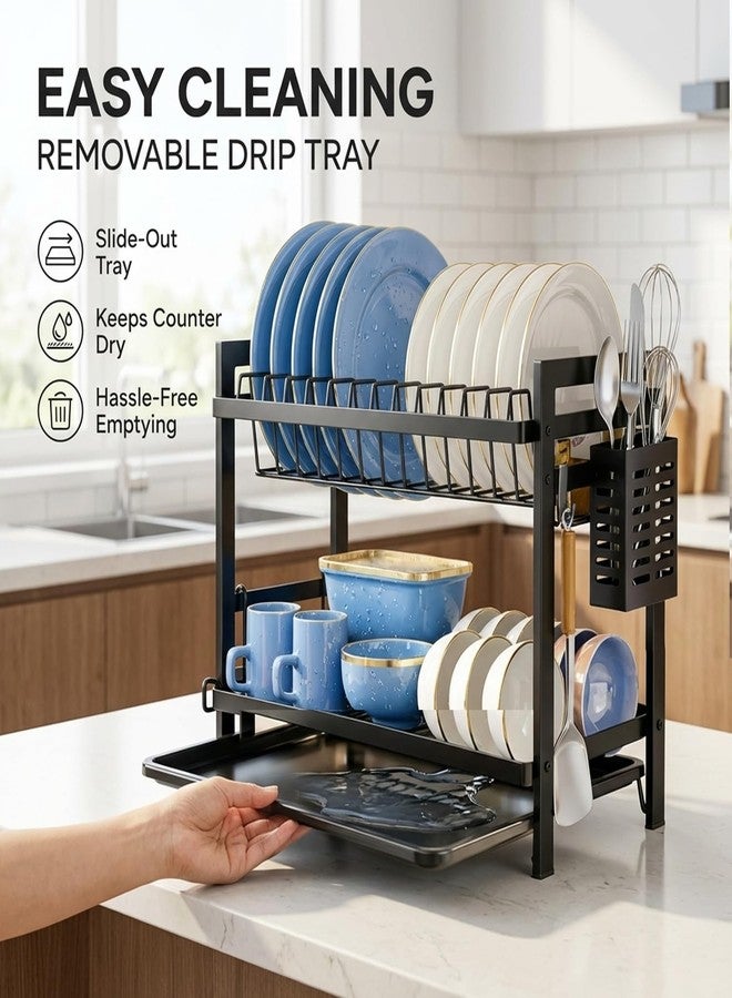 COMFYHOME Utensils Drying Rack,2-Tier Stainless Steel Dish Drying Rack, Saving Countertop Organizer with Drainboard, Drainer Tray & Utensil Holder,Rust-Resistant Suitable for Plates, Cutlery, Bowls - Image 4