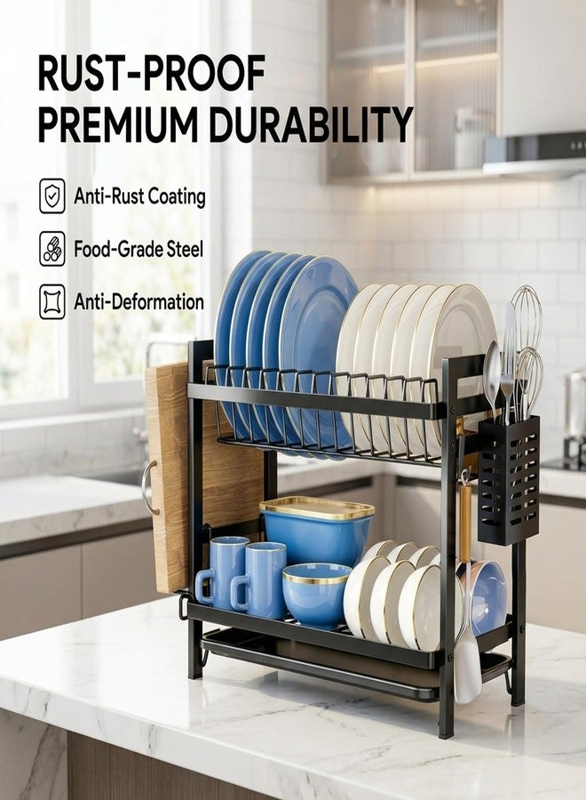 COMFYHOME Utensils Drying Rack,2-Tier Stainless Steel Dish Drying Rack, Saving Countertop Organizer with Drainboard, Drainer Tray & Utensil Holder,Rust-Resistant Suitable for Plates, Cutlery, Bowls - Image 2