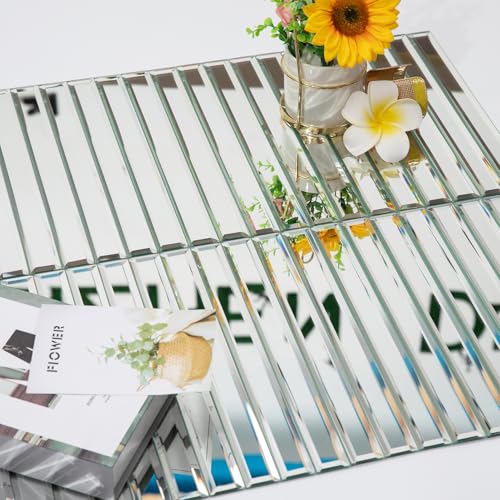 Diflart Mirror Peel and Stick Tile, 1.8 x 11.8 Inch, Beveled Mirror Backsplash Tiles for Kitchen Bathroom Bar Accent Wall, Pack of 5 Sheets (Silver, 1.18x11.8 Inch) - Image 1