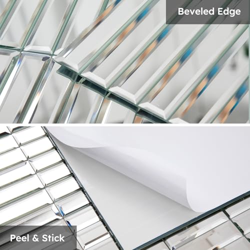 Diflart Mirror Peel and Stick Tile, 1.8 x 11.8 Inch, Beveled Mirror Backsplash Tiles for Kitchen Bathroom Bar Accent Wall, Pack of 5 Sheets (Silver, 1.18x11.8 Inch) - Image 4