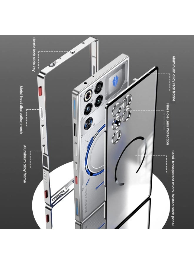 general Magnetic Case Compatible with ZTE Nubia RedMagic 11 Pro/Pro+/Pro Plus, Aluminium Alloy Metal Frame Matte Frosted Translucent Back Cover Anti-Drop Shockproof Protective Shell - Image 2