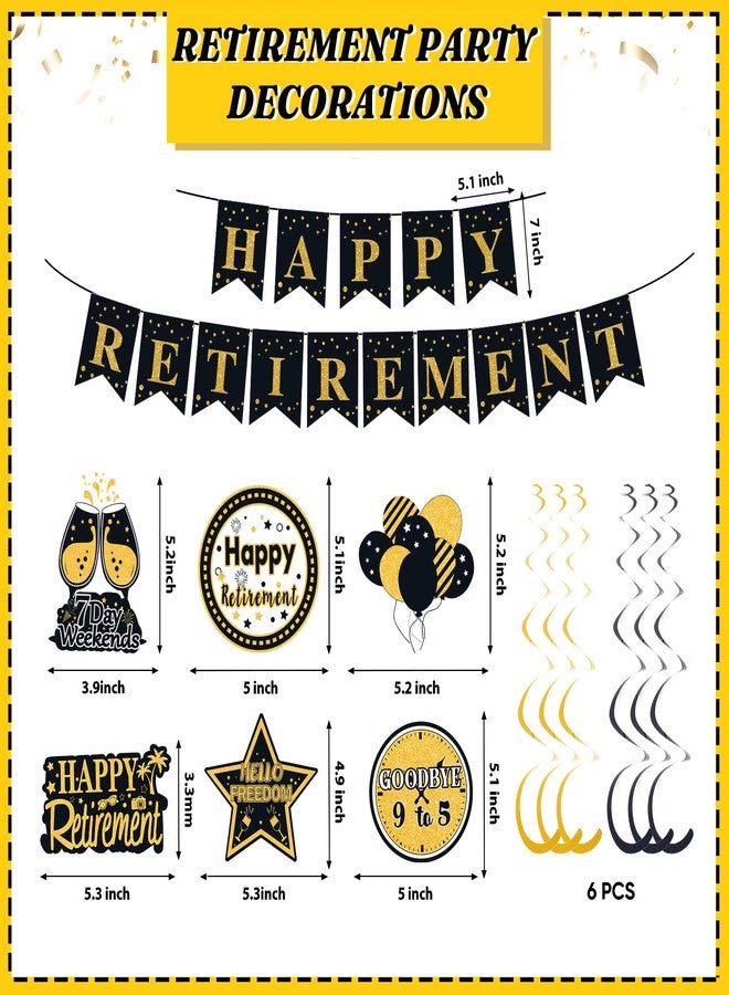YTHETM Retirement Party Decorations for Men Women Black Gold Happy Retirement Banner Backdrop Honeycomb Centerpiece Cake Topper Hanging Swirl Set - Image 2