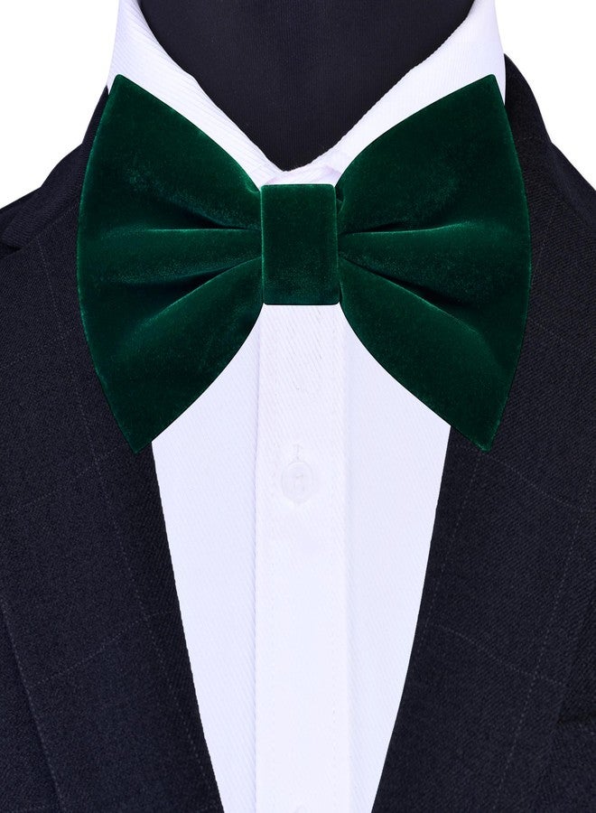 Branduce Dark Green Bow Tie for Men Pre-tied Adjustable Velvet Emerald Green Bowties for Wedding Party (BB13-21) - Image 2