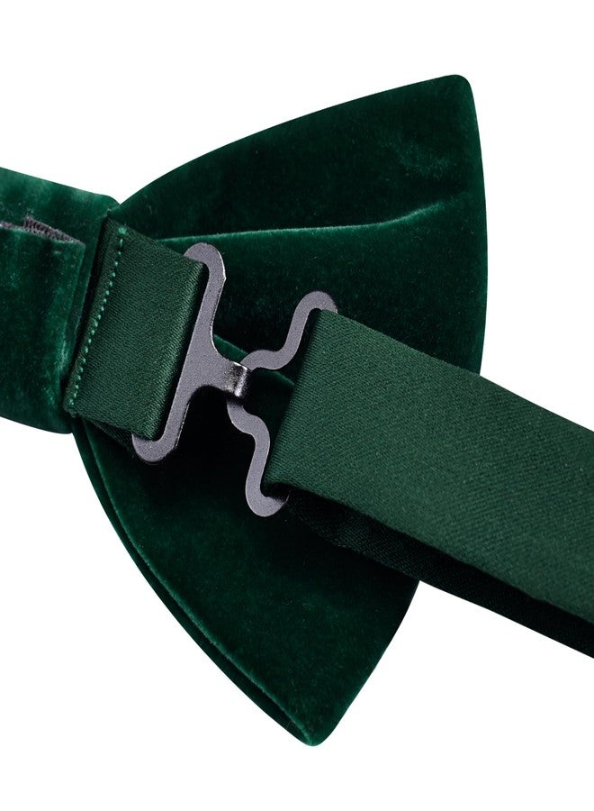 Branduce Dark Green Bow Tie for Men Pre-tied Adjustable Velvet Emerald Green Bowties for Wedding Party (BB13-21) - Image 4