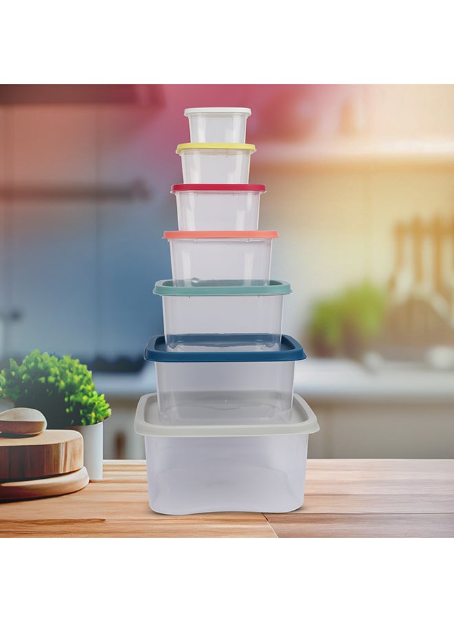 FEELINGS  FOOD CONTAINER PLASTIC SQUARE W/ RAINBOW LIDS 7 SET 