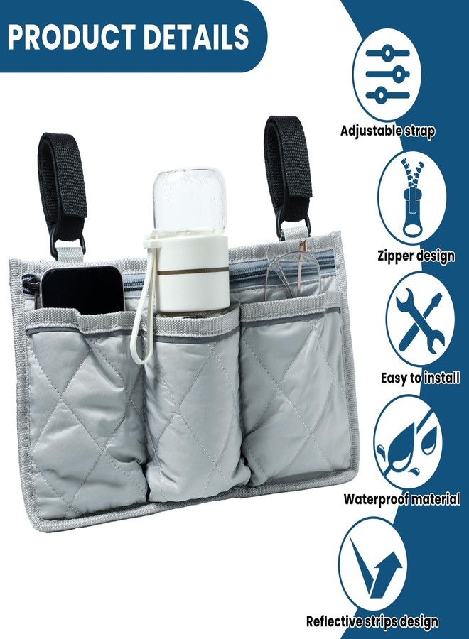 Gabrella 2 Pack Wheelchair Side Bag, Armrest Pouch with Reflective Stripe, Detachable Rollator Bag Wheelchair Pouch Side Pocket Organizer Bags for Wheelchairs, Walkers or Rollators (Black Gray) - Image 3