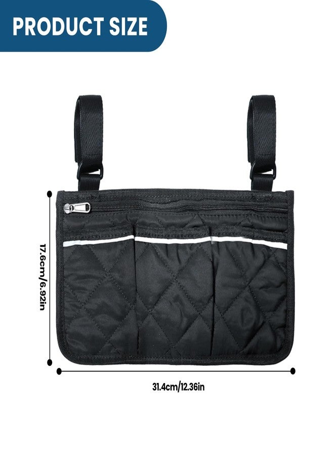 Gabrella 2 Pack Wheelchair Side Bag, Armrest Pouch with Reflective Stripe, Detachable Rollator Bag Wheelchair Pouch Side Pocket Organizer Bags for Wheelchairs, Walkers or Rollators (Black Gray) - Image 2