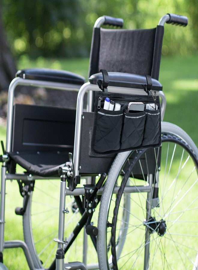 Gabrella 2 Pack Wheelchair Side Bag, Armrest Pouch with Reflective Stripe, Detachable Rollator Bag Wheelchair Pouch Side Pocket Organizer Bags for Wheelchairs, Walkers or Rollators (Black Gray) - Image 5