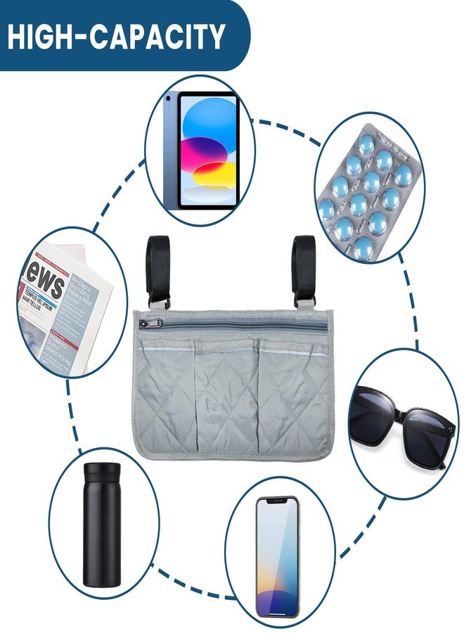 Gabrella 2 Pack Wheelchair Side Bag, Armrest Pouch with Reflective Stripe, Detachable Rollator Bag Wheelchair Pouch Side Pocket Organizer Bags for Wheelchairs, Walkers or Rollators (Black Gray) - Image 4