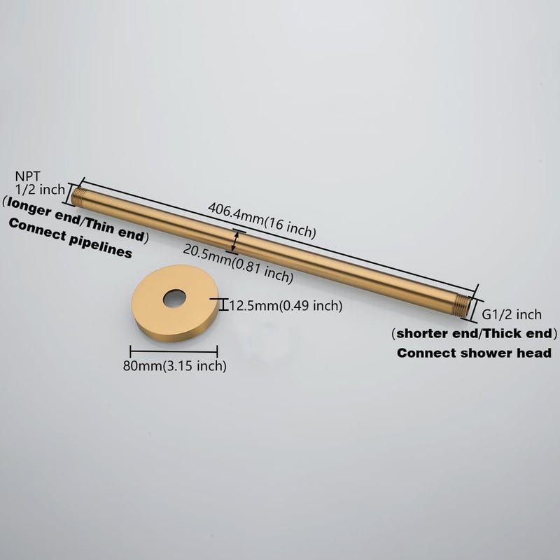 Random Champagne Bronze Shower Arm with Flange 16 Inches Ceiling Mount Shower Head Extension Straight Arm Ceiling-Mounted For Fixed Shower Head. RD-91038-16CB - Image 1