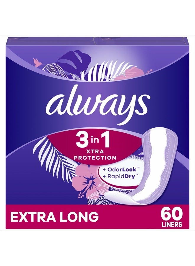 Always Xtra Protection 3-in-1 Daily Liners for Women, Extra Long, 60 CT (Packaging May Vary) - Image 1