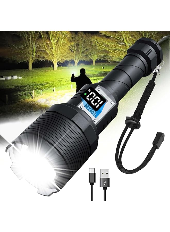 Rechargeable Flashlight 30W LED Flashlight High Powered Rechargeable Torch Light 200 000 High Lumens Zoomable Waterproof 5 Modes Ideal for Emergencies and Camping(Battery Not Included) - Image 1