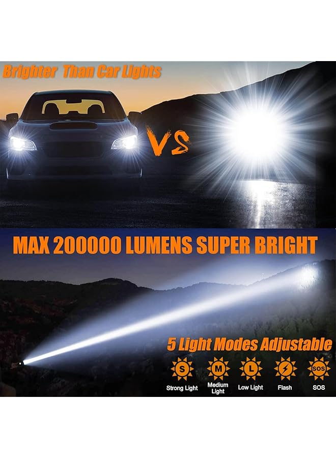 Rechargeable Flashlight 30W LED Flashlight High Powered Rechargeable Torch Light 200 000 High Lumens Zoomable Waterproof 5 Modes Ideal for Emergencies and Camping(Battery Not Included) - Image 3