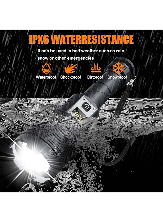 Rechargeable Flashlight 30W LED Flashlight High Powered Rechargeable Torch Light 200 000 High Lumens Zoomable Waterproof 5 Modes Ideal for Emergencies and Camping(Battery Not Included) - Image 5