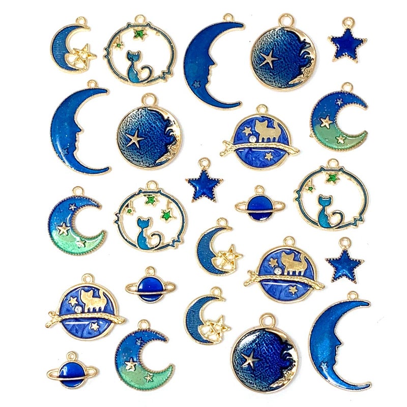 JIALEEY Assorted Gold Plated Enamel Cat Moon Star Celestial Charm Pendant DIY for Earrings Necklace Bracelet Jewelry Making and Crafting - Image 1