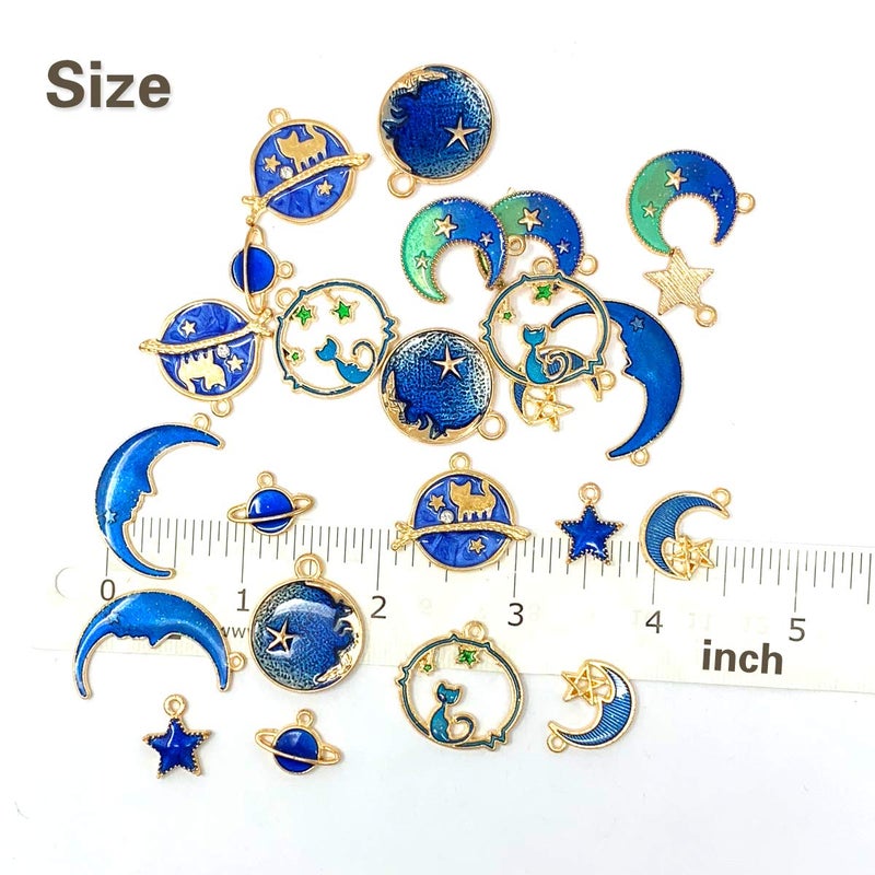 JIALEEY Assorted Gold Plated Enamel Cat Moon Star Celestial Charm Pendant DIY for Earrings Necklace Bracelet Jewelry Making and Crafting - Image 5