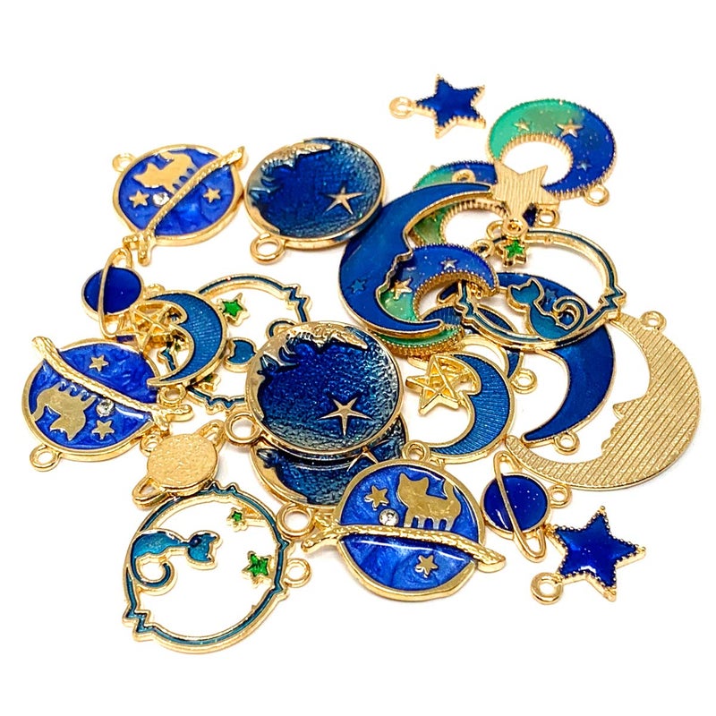 JIALEEY Assorted Gold Plated Enamel Cat Moon Star Celestial Charm Pendant DIY for Earrings Necklace Bracelet Jewelry Making and Crafting - Image 4