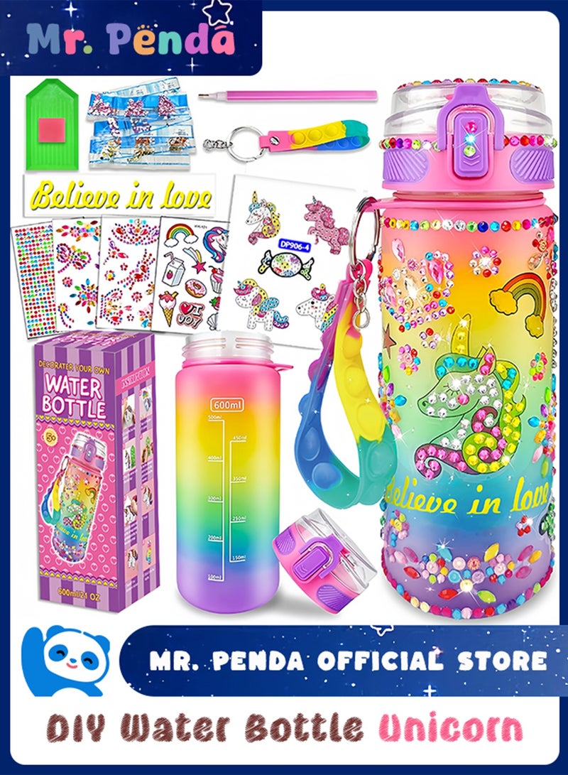Mr. Penda Decorate Your Own Water Bottle Kits for Girls, Fun Arts and Crafts Gift Toys for Ages 5+, Gem Painting Crafts, Fun Arts and Crafts Gifts Toys for Girls Birthday (Unicorn) - Image 1
