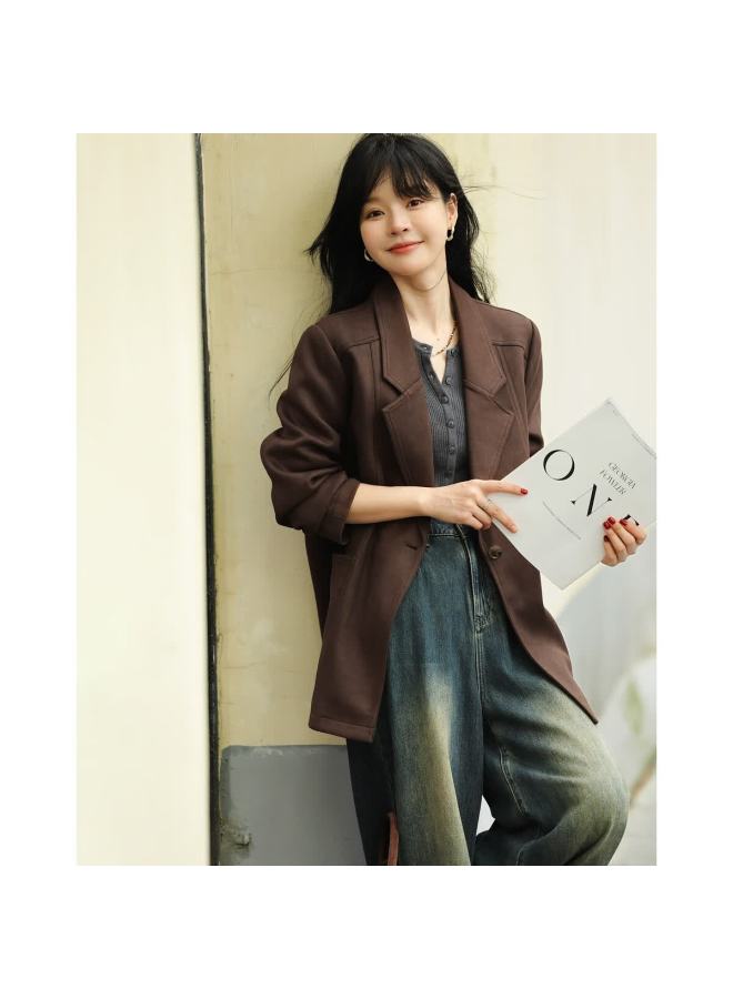Mt [zhi Neng You Ya Ol] Autumn Korean-style Retro Velvet Blazer, Fashionable With Contrasting Lining, Suit Jacket - Image 2