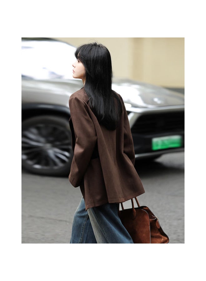 Mt [zhi Neng You Ya Ol] Autumn Korean-style Retro Velvet Blazer, Fashionable With Contrasting Lining, Suit Jacket - Image 3