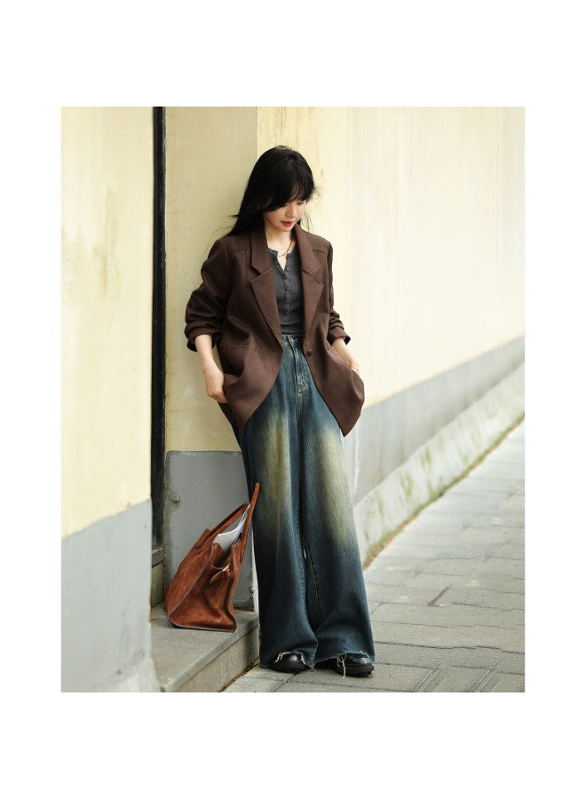 Mt [zhi Neng You Ya Ol] Autumn Korean-style Retro Velvet Blazer, Fashionable With Contrasting Lining, Suit Jacket - Image 5