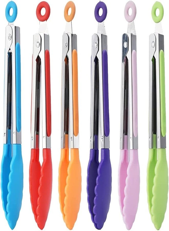 Spaceshoop 6 Pack Kitchen Tongs 7 Inch Small Food Tongs with Silicon Handles and Nylon Tips Heat Resistant Tongs for Cooking, Serving, Salads,Toaster and More - Image 1