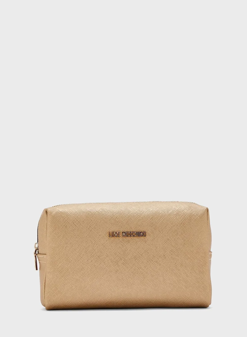 Love Moschino Logo Printed Cosmetic Bag