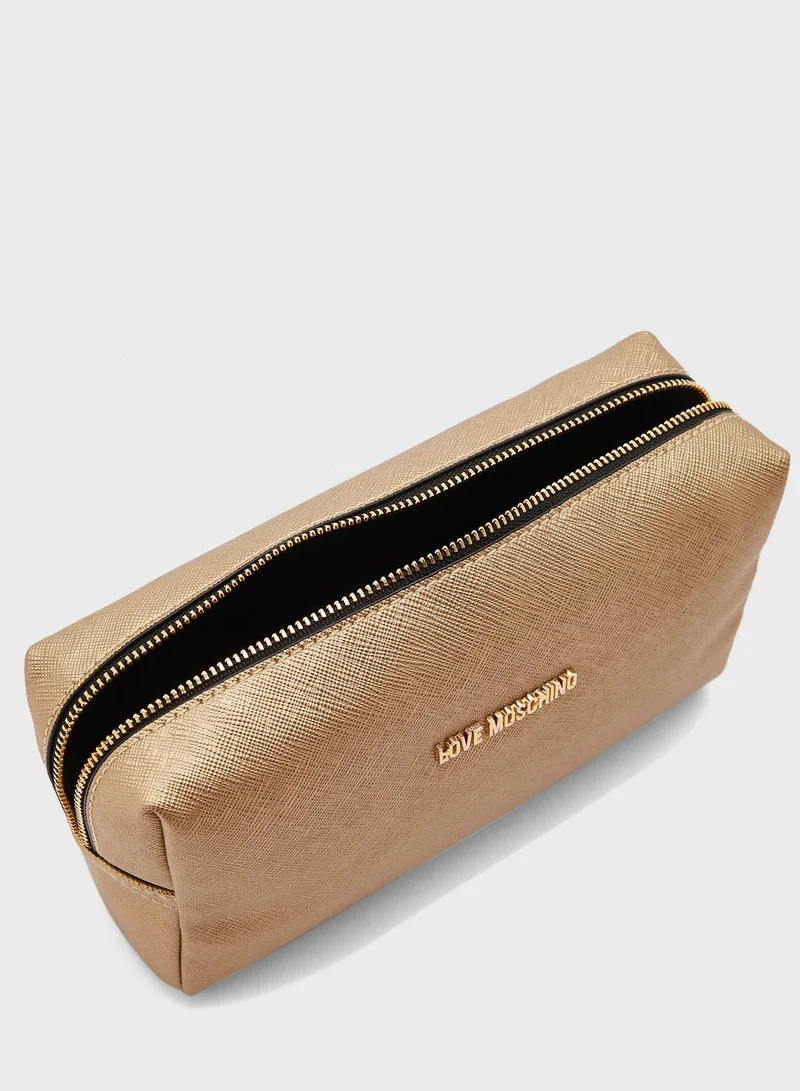 Love Moschino Logo Printed Cosmetic Bag