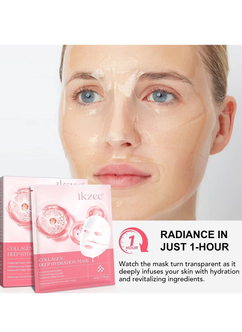 IKZEE Bio Collagen Deep Hydration Mask Nourishing Smooth Real Deep Mask Reduce Wrinkles Facial Pores and Fine Lines Reduce Skin Dryness Deep Hydration Bio Collagen Face Mask 4Pcs  - Image 3