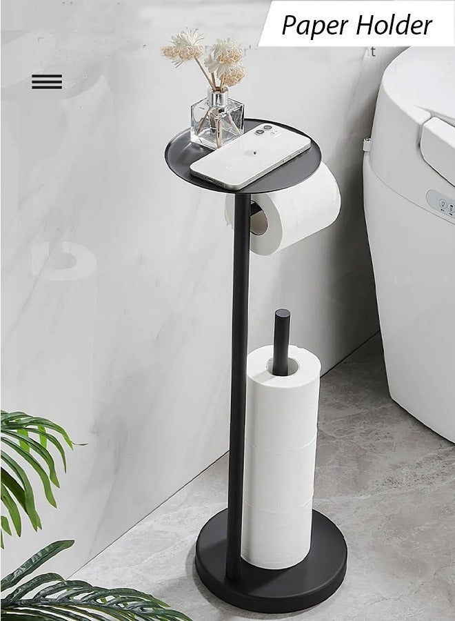هومستر حامل ورق المرحاض مع رف الهاتف، ديكور الحمام، مناديل ورقية، تخزين قائم بذاته لأرضية موزع المرحاض(أسود) - Image 1