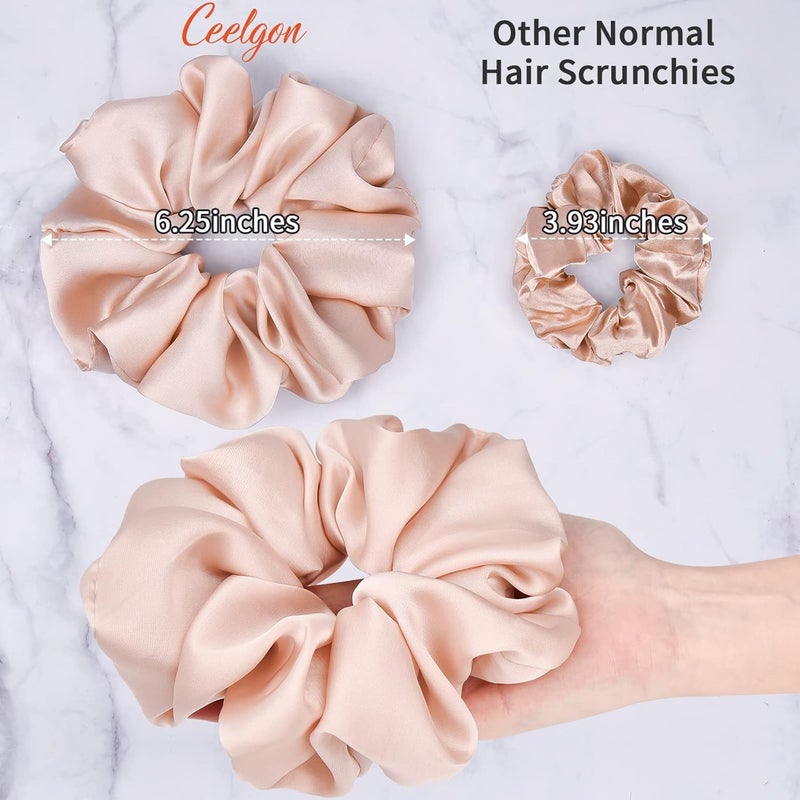 CEELGON Big Real Silk Scrunchies for Women Extra Large Scrunchie Satin Oversized Silk Scrunchy for Thick Hair Elastic Hair Ties Jumbo Hair Scrunchies 6 Pack (black - Image 2