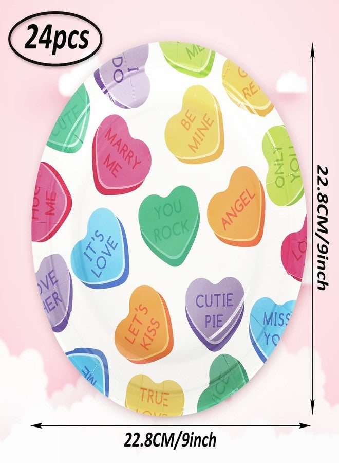 Whaline Valentine's Day Paper Plates Conversation Heart Round Disposable Plates 9 Inch Colorful Decorative Tableware for Valentine's Day Anniversary Birthday Wedding Party Supplies, 24Pcs - Image 2