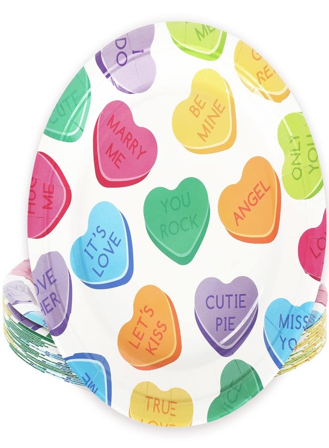 Whaline Valentine's Day Paper Plates Conversation Heart Round Disposable Plates 9 Inch Colorful Decorative Tableware for Valentine's Day Anniversary Birthday Wedding Party Supplies, 24Pcs - Image 1