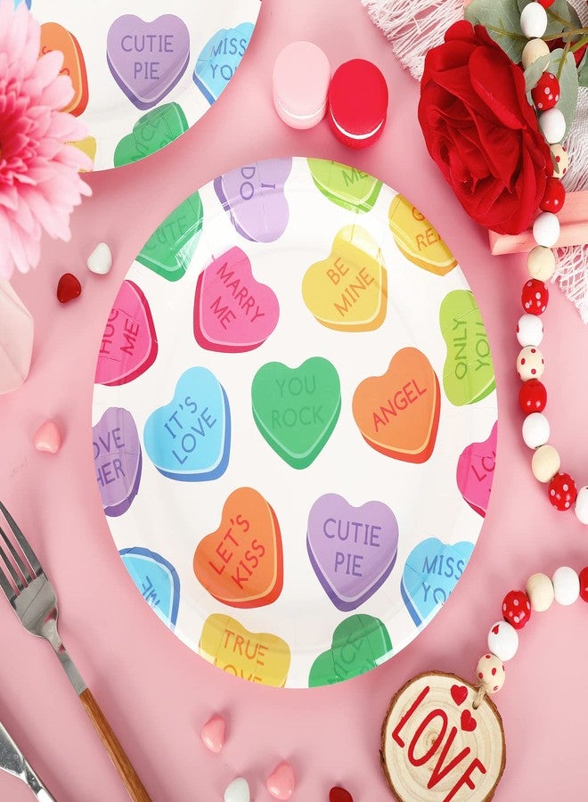 Whaline Valentine's Day Paper Plates Conversation Heart Round Disposable Plates 9 Inch Colorful Decorative Tableware for Valentine's Day Anniversary Birthday Wedding Party Supplies, 24Pcs - Image 4