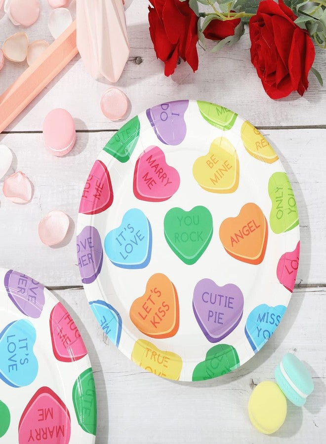 Whaline Valentine's Day Paper Plates Conversation Heart Round Disposable Plates 9 Inch Colorful Decorative Tableware for Valentine's Day Anniversary Birthday Wedding Party Supplies, 24Pcs - Image 5