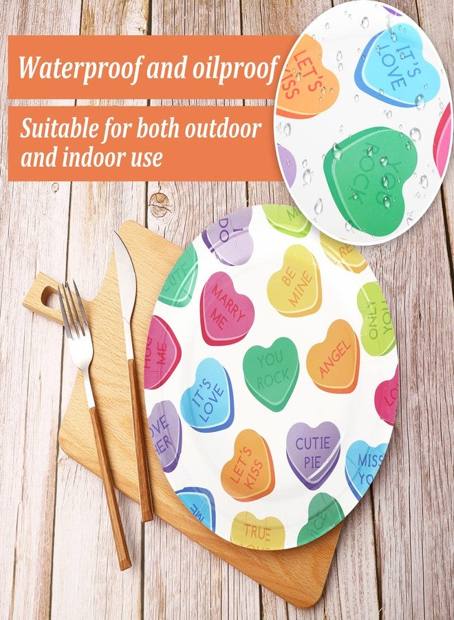 Whaline Valentine's Day Paper Plates Conversation Heart Round Disposable Plates 9 Inch Colorful Decorative Tableware for Valentine's Day Anniversary Birthday Wedding Party Supplies, 24Pcs - Image 3