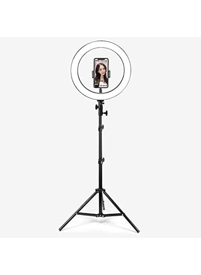 ماركة غير محددة رينج لايت 26 سم مع حامل 2 متر وحامل موبايل – إضاءة LED بيضاء للتصوير والفيديو  - Image 1