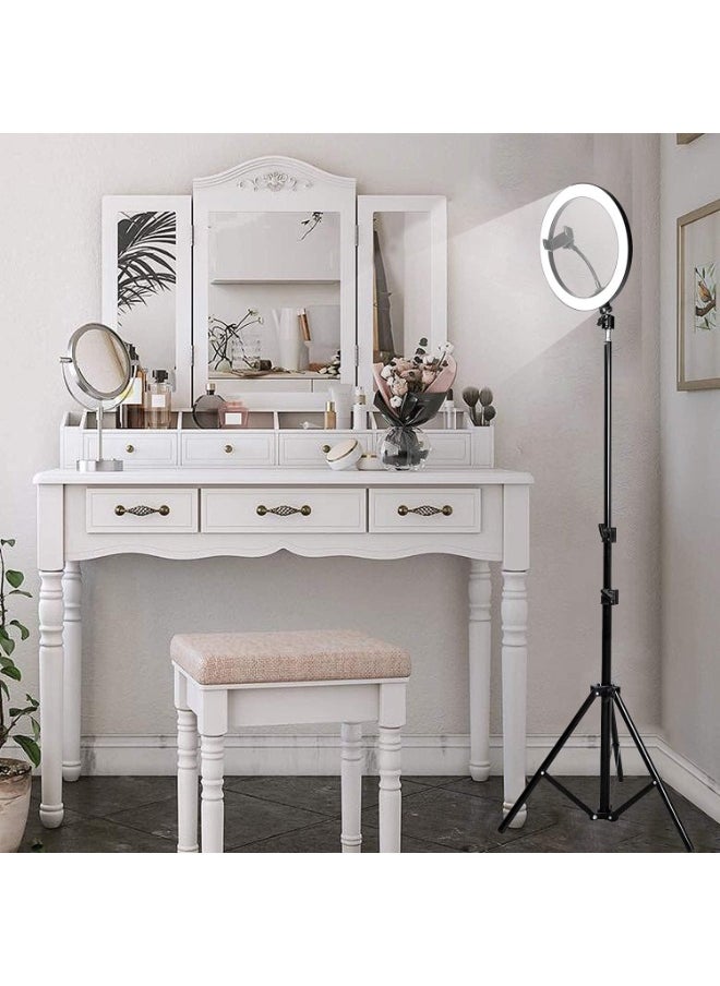 ماركة غير محددة رينج لايت 26 سم مع حامل 2 متر وحامل موبايل – إضاءة LED بيضاء للتصوير والفيديو  - Image 3