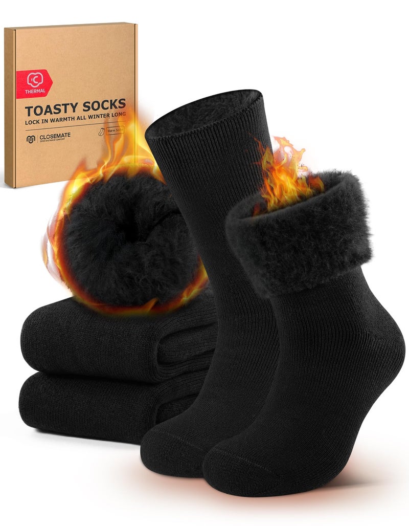 CLOSEMATE Mens Winter Thermal Socks Thick Warm Soft Comfortable Moisture Wicking for Cold Weather & Casual Wear(2Black,L) - Image 1