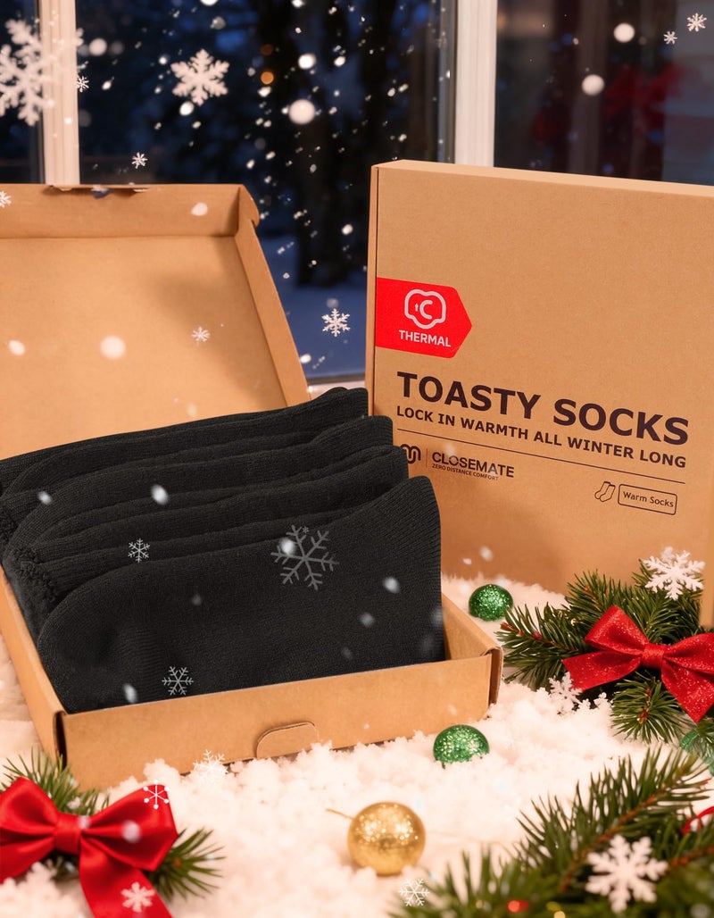 CLOSEMATE Mens Winter Thermal Socks Thick Warm Soft Comfortable Moisture Wicking for Cold Weather & Casual Wear(2Black,L) - Image 3