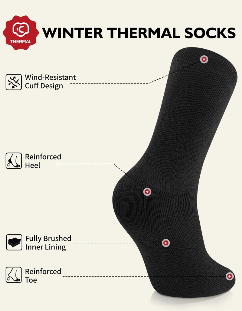 CLOSEMATE Mens Winter Thermal Socks Thick Warm Soft Comfortable Moisture Wicking for Cold Weather & Casual Wear(2Black,L) - Image 4