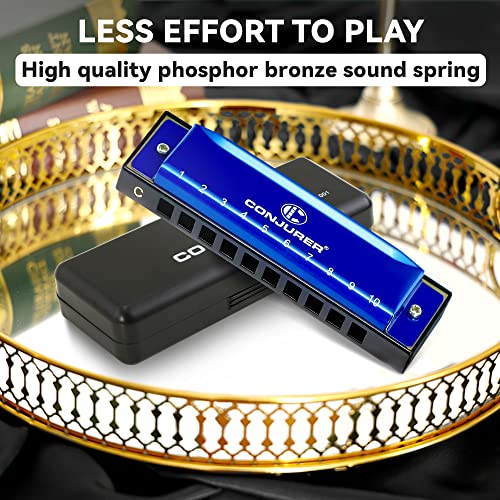 CONJURER Blues Harmonica, Deluxe Diatonic armonica Key of C, 10 Hole 20 Tone Harp with Case, Harmonica Mouth Organ for Kids, Beginners, Adults and Professional Students, Gifts - Image 5