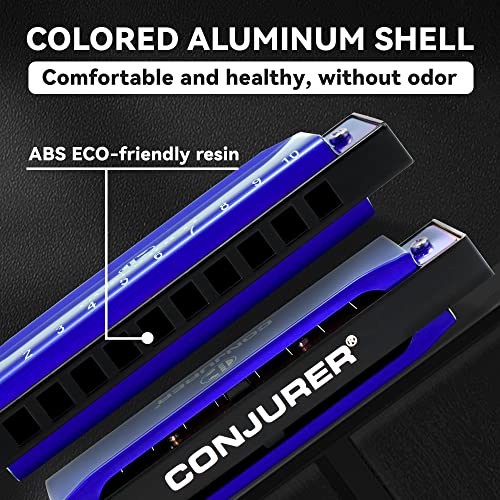 CONJURER Blues Harmonica, Deluxe Diatonic armonica Key of C, 10 Hole 20 Tone Harp with Case, Harmonica Mouth Organ for Kids, Beginners, Adults and Professional Students, Gifts - Image 3