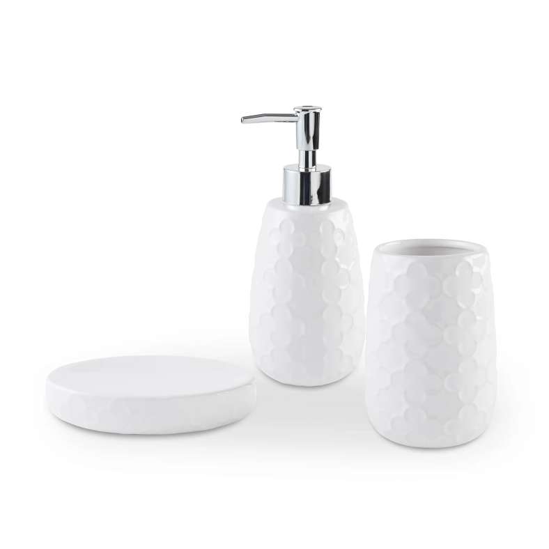 Pan Home طقم ملحقات الحمام الخزفية العربية 3 قطع - أبيض - Image 2